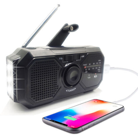 Tragbares Kurbelradio mit Solarbetrieb für Notfälle, AM/FM-Dynamoradio, wiederaufladbarer 2500-mAh-Akku (USB-C), LED-Taschenlampe, SOS-Alarm, Kompass, kleines Radio für Outdoor-Notfälle, Wandern und C