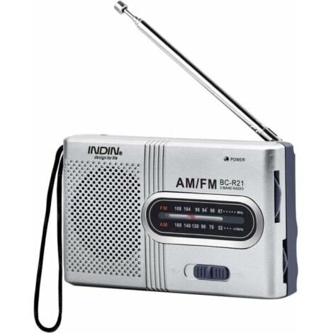 Tragbares Mini-Radio, silberfarben, FM/AM (MW), extra großer Abstimmknopf, eingebauter Lautsprecher, batteriebetrieben