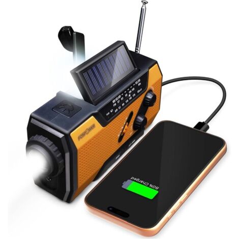 Tragbares Notfallradio mit 2000-mAh-Akku, aufladbar per Solarpanel, Handkurbel, Batterien oder USB, AM/FM-Radio, LED-Taschenlampe, SOS-Funktion, lädt Ihr Handy