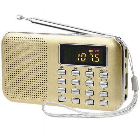 Tragbares Radio, FM-AM-Radio, batterie- und netzbetrieben, MP3, Lautsprecher, unterstützt TF-Karte/USB, Taschenlampe, geeignet (Gold)
