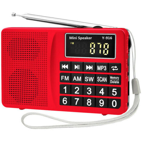 Tragbares Radio SW/FM/AM (MW)/SD/TF/USB (0–64 GB) MP3, große Tasten und Display, manuelle oder automatische Speicherung von Radiosendern.