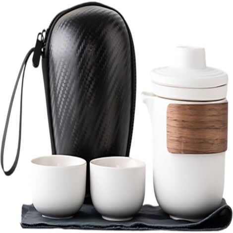 Tragbares Reise-Teeset, 1-teilig - Yanhe Kuaike, 1 Teekanne, 2 Tassen - Elegantes Weiß [Schwarzer Beutel]