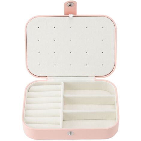 Tragbares Schmuckkästchen aus rosafarbenem Leder mit Schloss, Aufbewahrungsbox für Halsketten, Ringe und Ohrringe, ideal für Reisen.