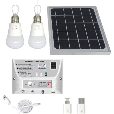 Tragbares Solarbeleuchtungssystem, wasserfestes Außenlicht mit 5,5-W-Panel, 1-W- und 2-W-LED-Lampen für Terrasse, Hof, Camping