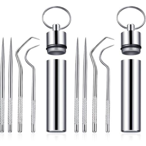 Tragbares Zahnstocher-Set aus Titan für die Hosentasche, wiederverwendbare Metallzahnstocher mit Halter für Picknicks und Camping (2 Sets)