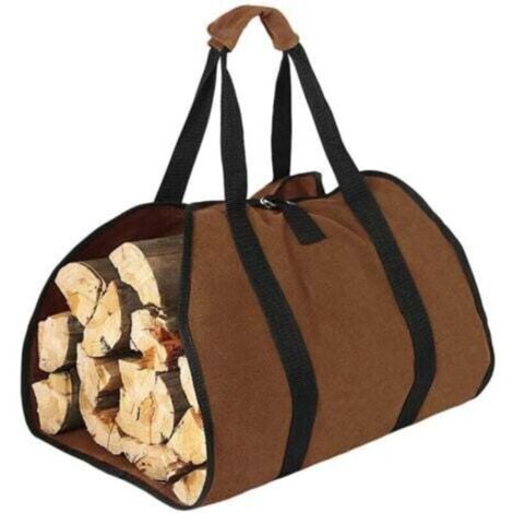 Tragetasche aus Canvas für Brennholz, extra große, tragbare Brennholz-Tragetasche für den Innenbereich, robuste Tragetasche mit Griffen für Camping (braun)