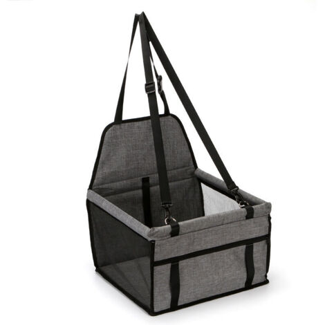 Tragetasche für Hunde und Katzen mit Sitzerhöhung, atmungsaktive Autotasche für Haustiere, Autosicherheitsgurt für Haustiere, Hunde und Katzen, Grau, 40 × 35 × 25 cm