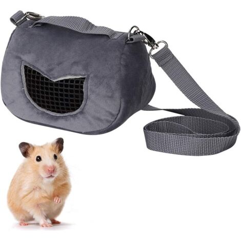 Tragetasche für kleine Haustiere, tragbare, atmungsaktive Tragetasche für Hamster aus grauem Flanell für kleine Haustiere(S)