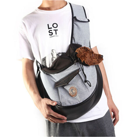 Tragetaschen für Haustiere, Umhängetasche für Haustiere, Hunde, Katzen, kleine Welpen, Reise-Umhängetasche, Tragetasche, freihändige Tragetasche, faltbarer Rucksack, Grau, 36 x 13 x 28 cm