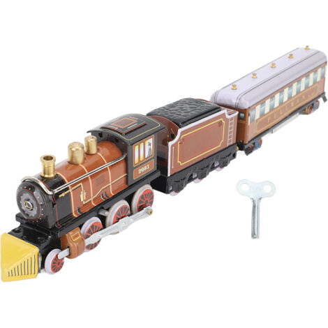 Train à remonter en métal décoratif pour collection, modèle détaillé pour vitrine, décoration intérieure et accessoire photo pour boutique.
