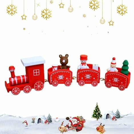 Train de Noel, 4 Pièces Noël Bois Petit Train, Train Noël Décorations, Bois Petit Train, pour Christmas Decoration Gift (Rouge)