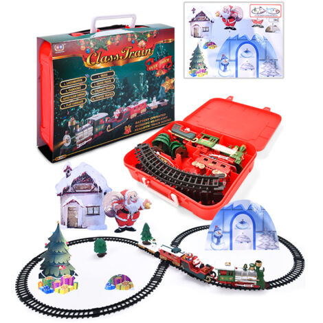 Train de Noël Électrique avec Rails, avec Boîte-Cadeau - Déco de Table, Décoration sous Le Sapin de Noël, Cadeau pour Enfants