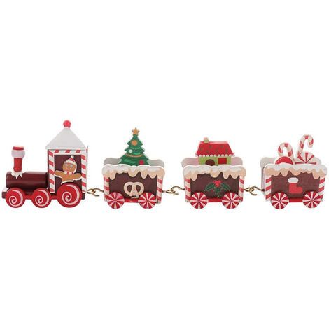 Train de Noël en bois peint - Décoration de Noël festive