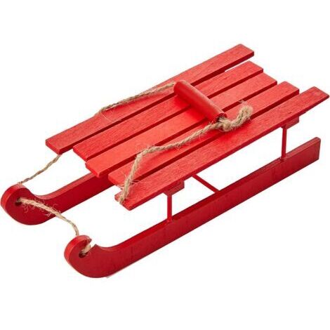 Traîneau enchanté elfe maléfique en bois rouge - 12 cm x 5 cm x 2,7 cm (1 pièce) - Centre de table au design lumineux