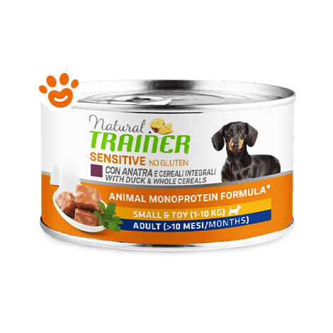 Trainer Dog Sensitive No Gluten Adult Small &amp Toy Anatra e Cereali Integrali  - Trainer Dog Sensitive No Gluten Adult Small &amp Toy Anatra e Cereali Integrali - Lattina Da 150 Gr