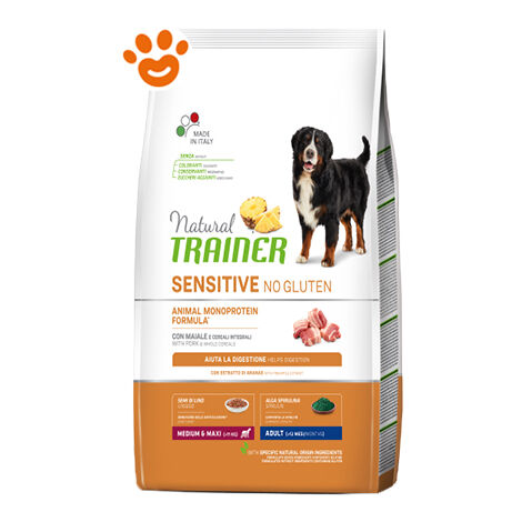 Trainer Natural Dog Sensitive No Gluten Adult Medium Maxi Maiale  - Trainer Natural Dog Sensitive No Gluten Adult Medium Maxi Maiale - Sacco Da 3 Kg