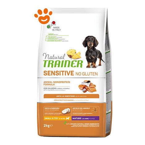 Trainer Natural Dog Sensitive No Gluten Mature Small & Toy Salmone  - Trainer Natural Dog Sensitive No Gluten Mature Small & Toy Salmone - Sacco Da 2 Kg