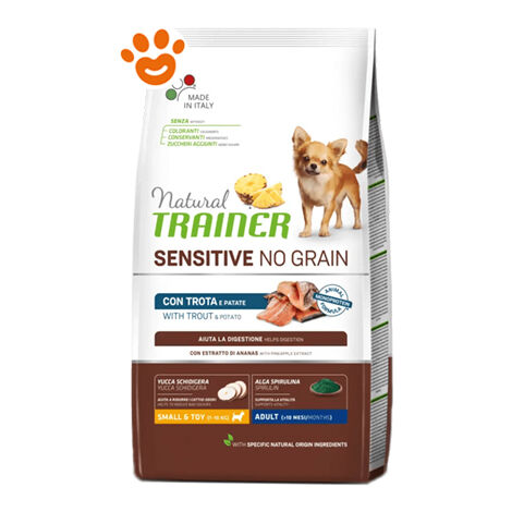 Trainer Natural Dog Sensitive No Grain Adult Small & Toy Trota e Patate  - Trainer Natural Dog Sensitive No Grain Adult Small & Toy Trota e Patate - Sacco Da 800 Gr