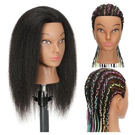 Trainingskopf mit Haar-Schaufensterpuppenkopf 14" Echthaar-Kosmetologie-Schaufensterpuppenkopf mit Haarfriseurköpfen für Haare und kostenlosem Klemmhalter(B14)