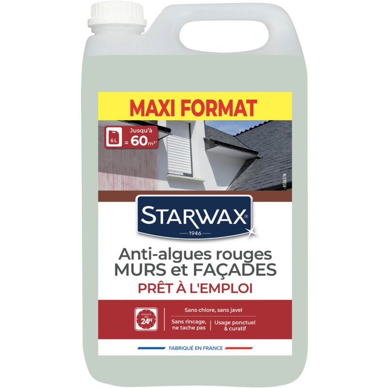 Traitement anti-algues rouges prêt à l'emploi pour murs et façades 6L Starwax