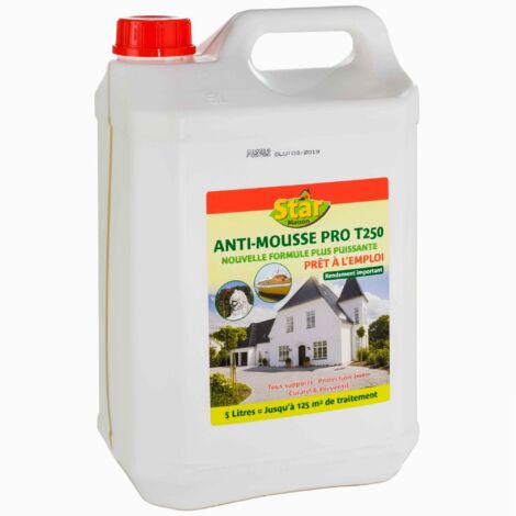 Traitement anti-mousse 5L pour toits, murs et terrasses – Élimine algues, lichens et moisissures – Protection jusqu'à 3 ans – Star Jardin