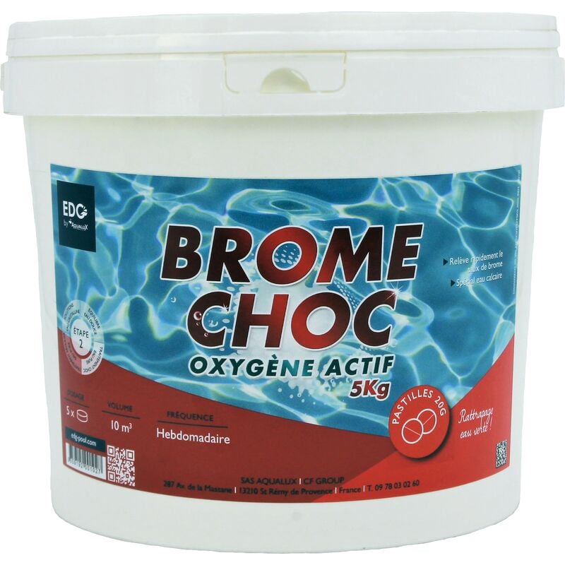 Traitement choc, brome choc, pastilles 20G, seau de 5KG, edg, pour stabilisation du ph Aqualux 200102
