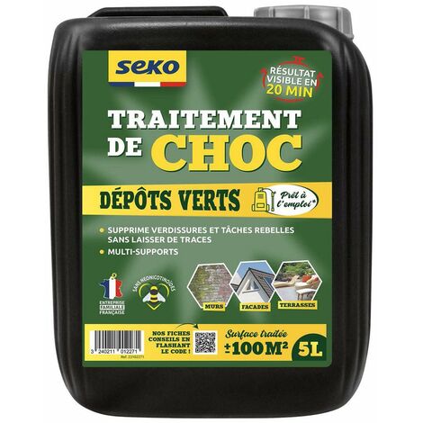 Traitement choc dépôts verts 5 litres – Élimine lichens et salissures – Action rapide en 30 minutes – Pour surfaces dures