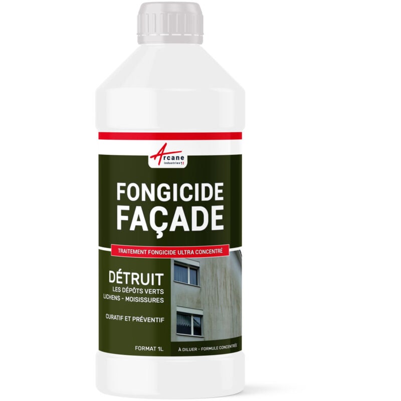 Arcane Industries - Fongicide concentré Anti dépôt vert pour murs façade - Élimine aussi algues et lichens - anti-mousse - 1 l (jusqu'à 250 m²)