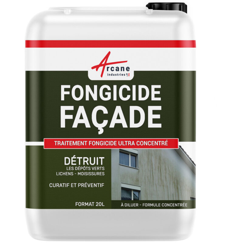 Arcane Industries - Fongicide concentré Anti dépôt vert pour murs façade - Élimine aussi algues et lichens - anti-mousse - 20 l