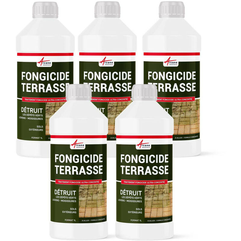 Fongicide Anti dépôt vert concentré pour terrasse et sols - Élimine aussi algues et lichens - ANTI-MOUSSE - 5 L (5 x 1L) - ARCANE INDUSTRIES