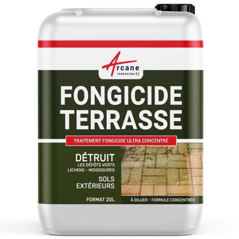 Arcane Industries - Fongicide Anti dépôt vert concentré pour terrasse et sols - Élimine aussi algues et lichens - anti-mousse - 20 l