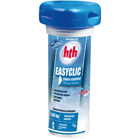 Traitement multi-actions au chlore en diffuseur flottant Easyclic pour 30 à 60 m³ - HTH - Blanc