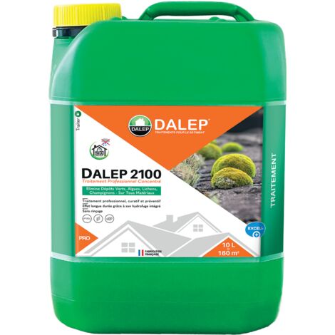 Dalep – Antimousse professionnel concentré 10 L – Fongicide et hydrofuge pour toitures et murs – Action rémanente – Compatible tous matériaux