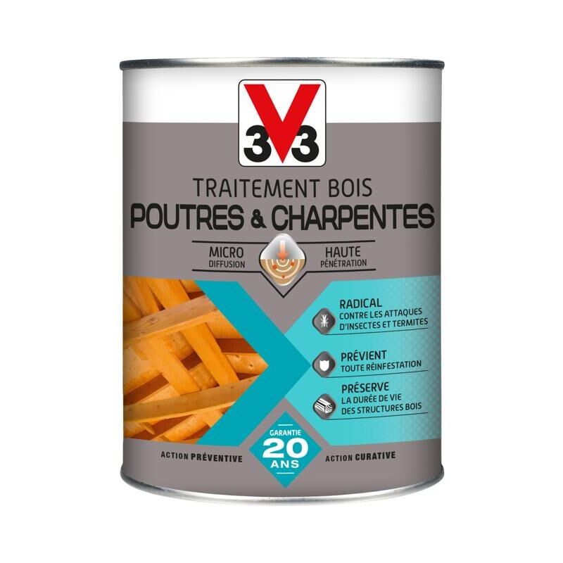 V33 - Traitements bois Poutres et charpentes Incolore 1L