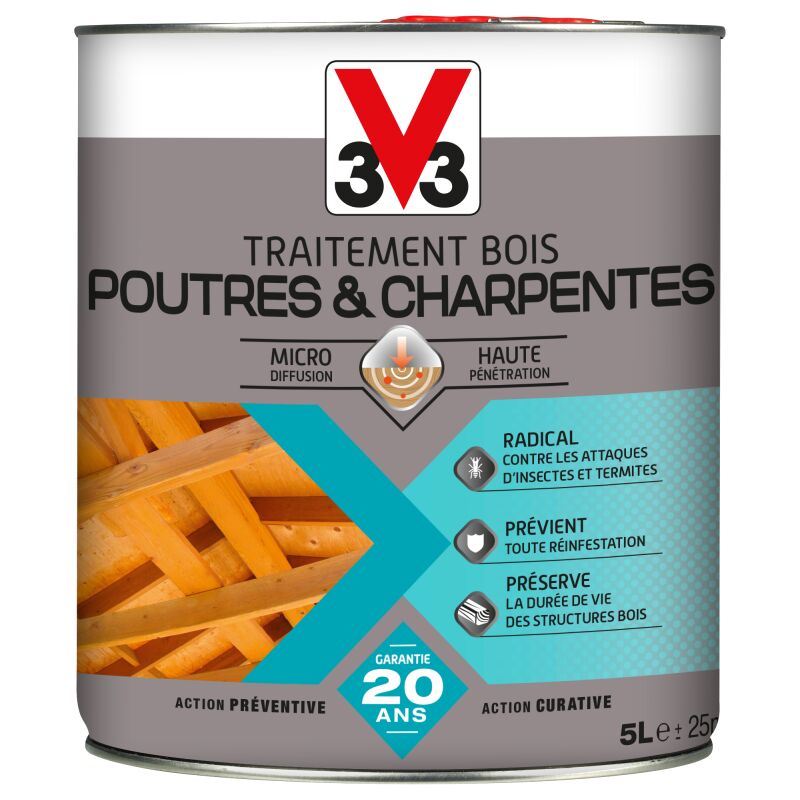 V33 - Traitement bois - Poutres & Charpentes - Incolore 20 l