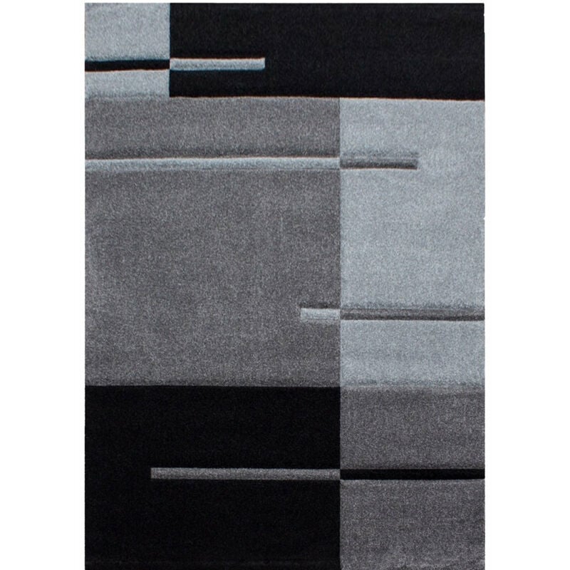 TRAITS - Tapis géométrique (Noir et Gris - 80x150cm)