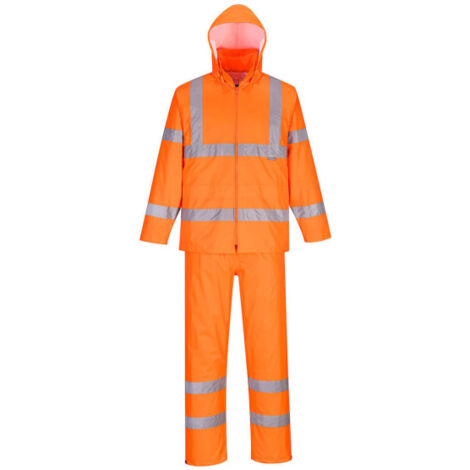 Traje de agua de alta visibilidad Packaway impermeable de poliéster y PVC flúor H448 L Naranja