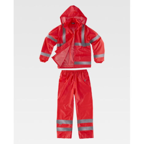 Traje de agua impermeable, de alta visibilidad con reflectantes S2015 WORKTEAM L Rojo A.V.