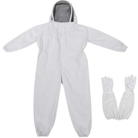 Traje de apicultor infantil – A prueba de abejas con capucha tipo velo – Algodón y poliéster transpirable – Talla M, blanco