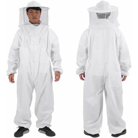 Traje de apicultor - Traje profesional de cuerpo completo para apicultura con gorro de velo redondo, blanco, suministros de apicultura (Talla: XL)