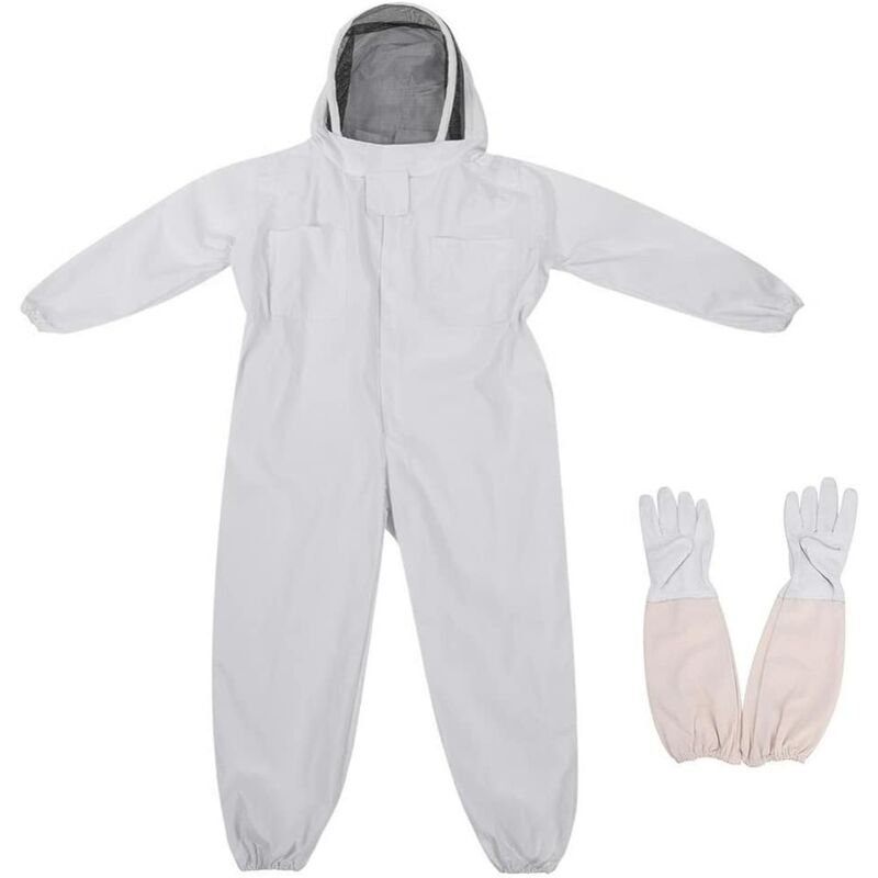 

Traje de apicultura equipo de protección profesional anti-abejas con guantes largos y velo para apicultores - blanco (L)