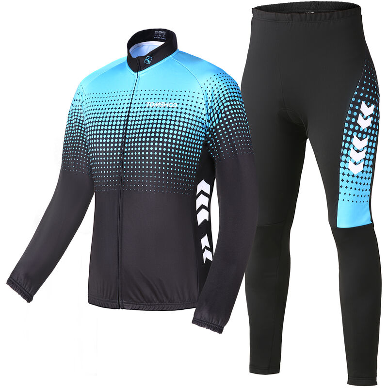 

Asupermall - Traje de ciclismo para hombre, ropa deportiva de manga larga, conjunto de ropa de ciclismo a prueba de viento con jersey de lana termica