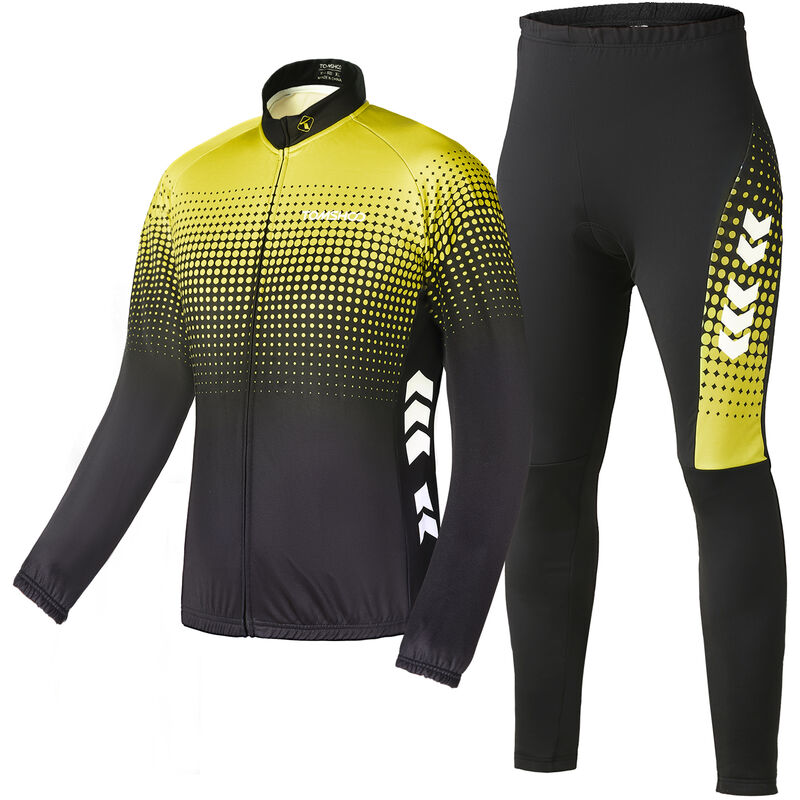 

Traje de ciclismo para hombre, ropa deportiva de manga larga, conjunto de ropa de ciclismo a prueba de viento con jersey de lana termica + pantalones