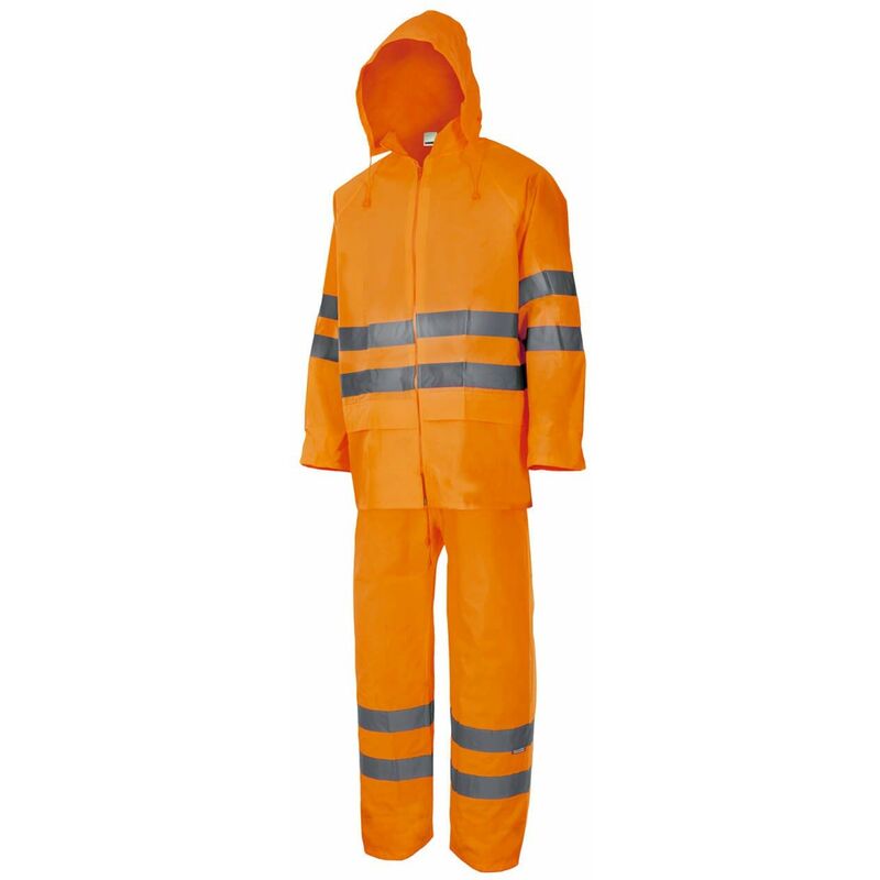 

Traje de lluvia flúor de dos piezas alta visibilidad con capucha VELILLA Serie 189 | 3XL - Naranja Flúor