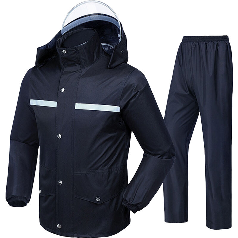 

Traje de lluvia impermeable para hombre con tira reflectante Chaqueta impermeable Traje de pantalon Impermeable Traje de lluvia con capucha a prueba