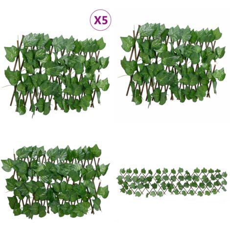 Traliccio Foglie Vite Artificiale Espandibile Verde5pz 180x20cm - Schermatura di vite - Recinzione artificiale