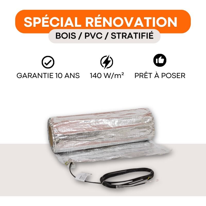 Sud Rayonnement - Plancher chauffant électrique sous parquet - 140 W/m² : 1260 w - 9 m²