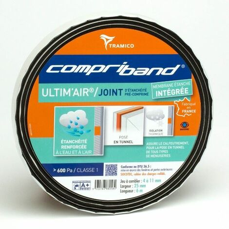 Tramico – Joint de mousse imprégnée 6m – Largeur 25mm – Pour espaces extérieurs – Imperméabilité classe 1 – Isolation thermique et acoustique