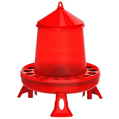 Tramoggia per mangiatoia per polli in plastica con gambe 16 Kg, 46x46x63 cm, rossa
