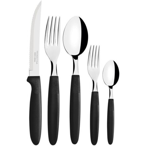 Tramontina Ipanema - Set de couverts pour 6 personnes (30 pièces, acier inoxydable, manche noir)